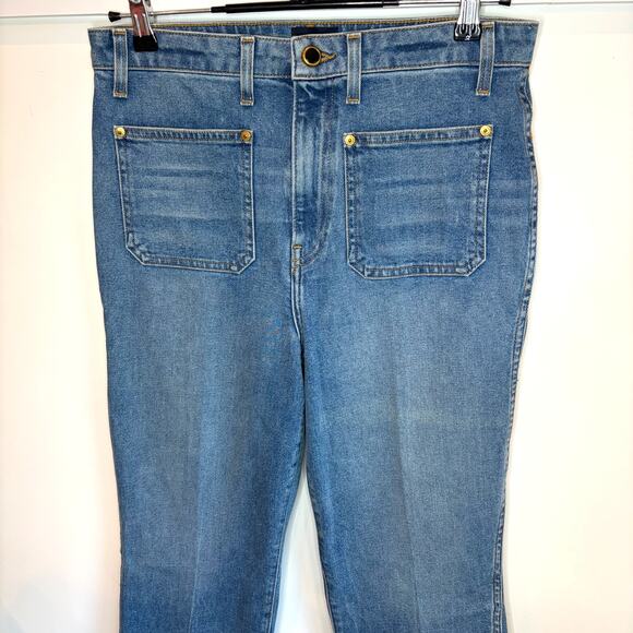 Khaite Raquel Premium Denim Sz 30 Cropped Patch Pocket Jeans Straight Flare - Picture 3 of 12